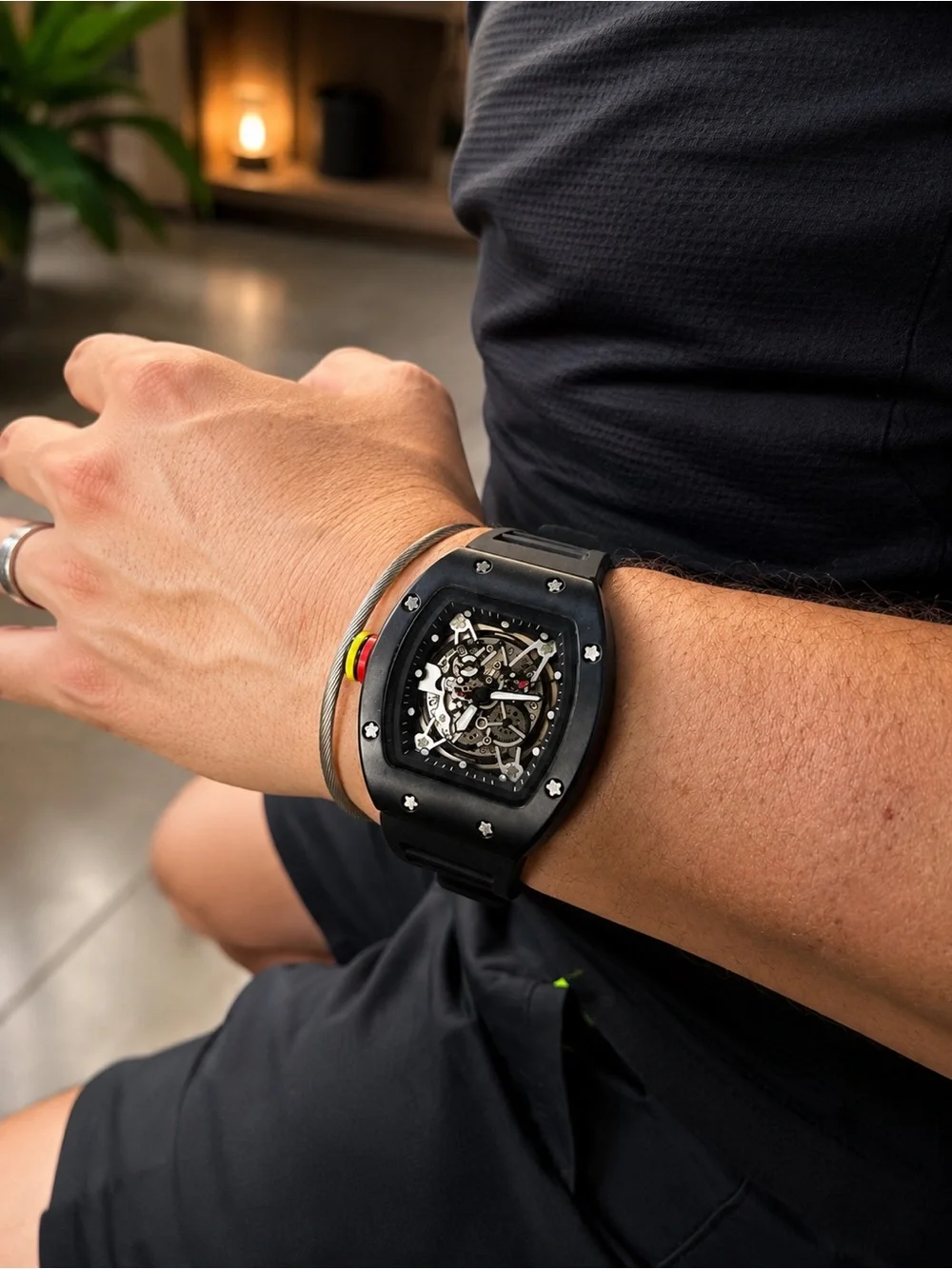 Black Skeleton Dial Sports Watch – Brand Unspecified